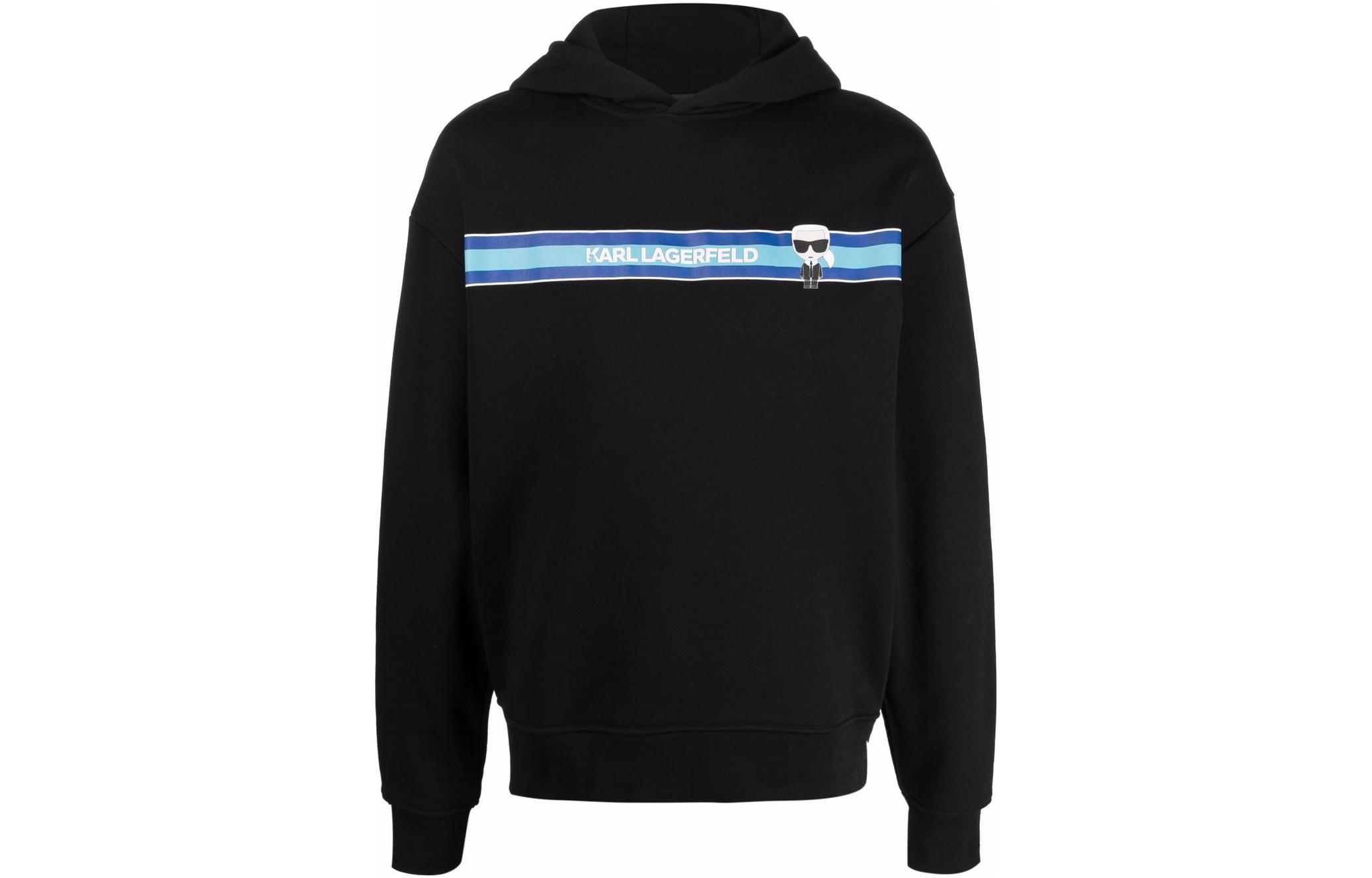 Karl Lagerfeld Letter Logo Hoodie Black Long Sleeve Sweatshirt 221M1881999