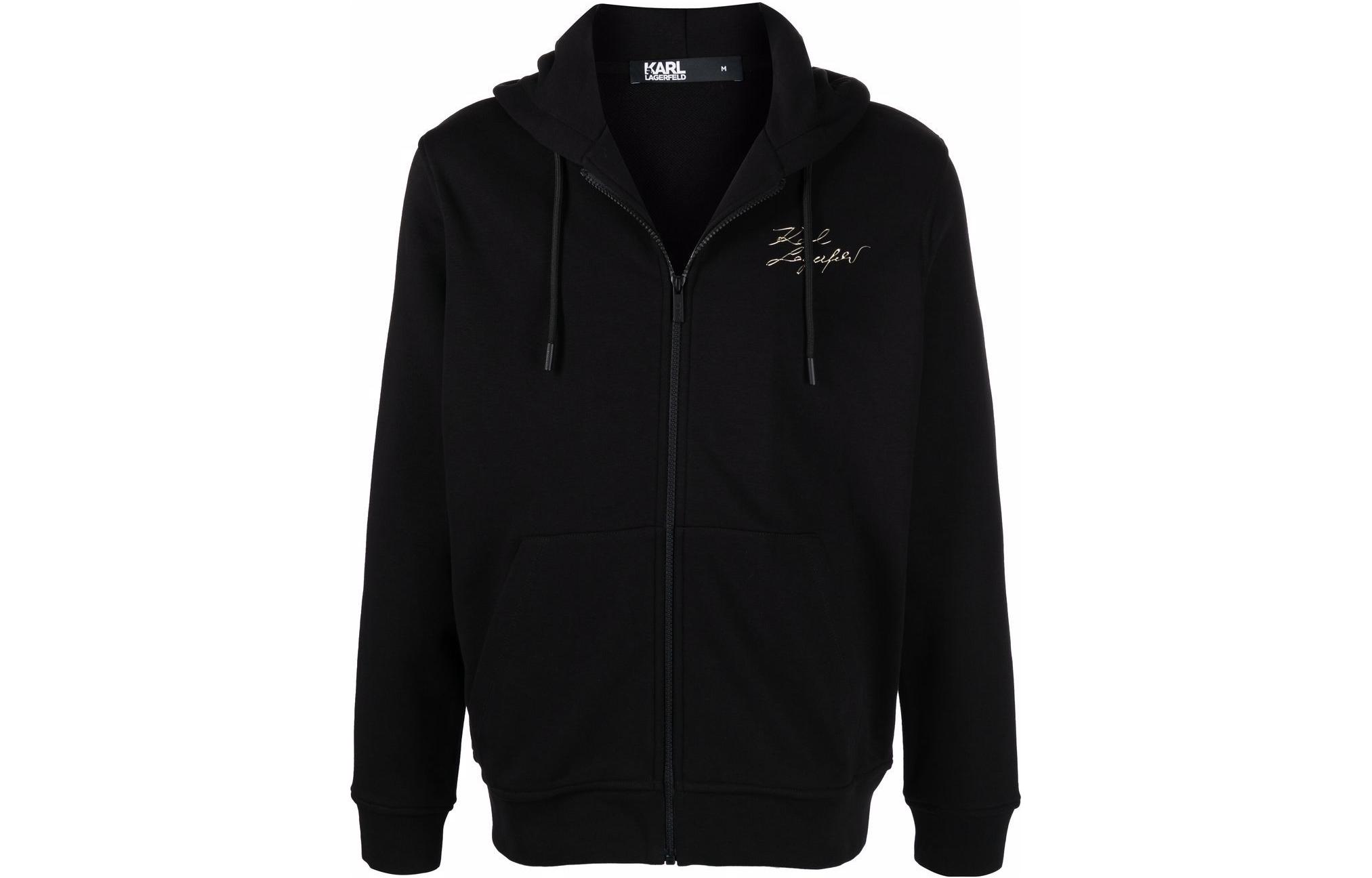 Karl Lagerfeld Letter Print Black Zip Hoodie for Men 705402521900160