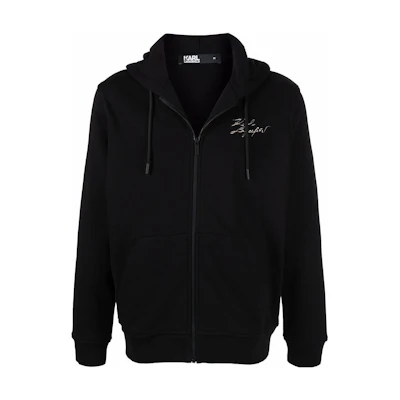 Karl Lagerfeld Letter Print Black Zip Hoodie for Men 705402521900160