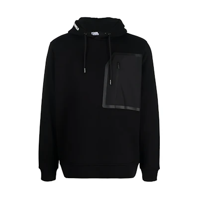 Karl Lagerfeld Letter Print Drawstring Hoodie Men’s Black Long Sleeve KL705062533910-990