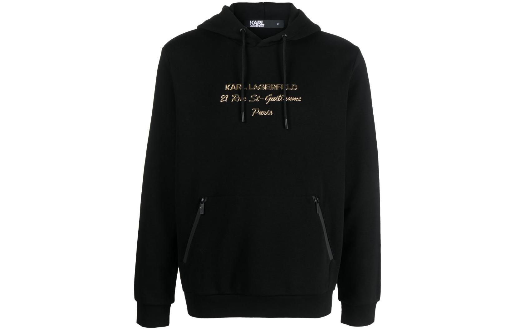 Karl Lagerfeld Letter Print Hoodie Black Casual Sweatshirt 705019534910