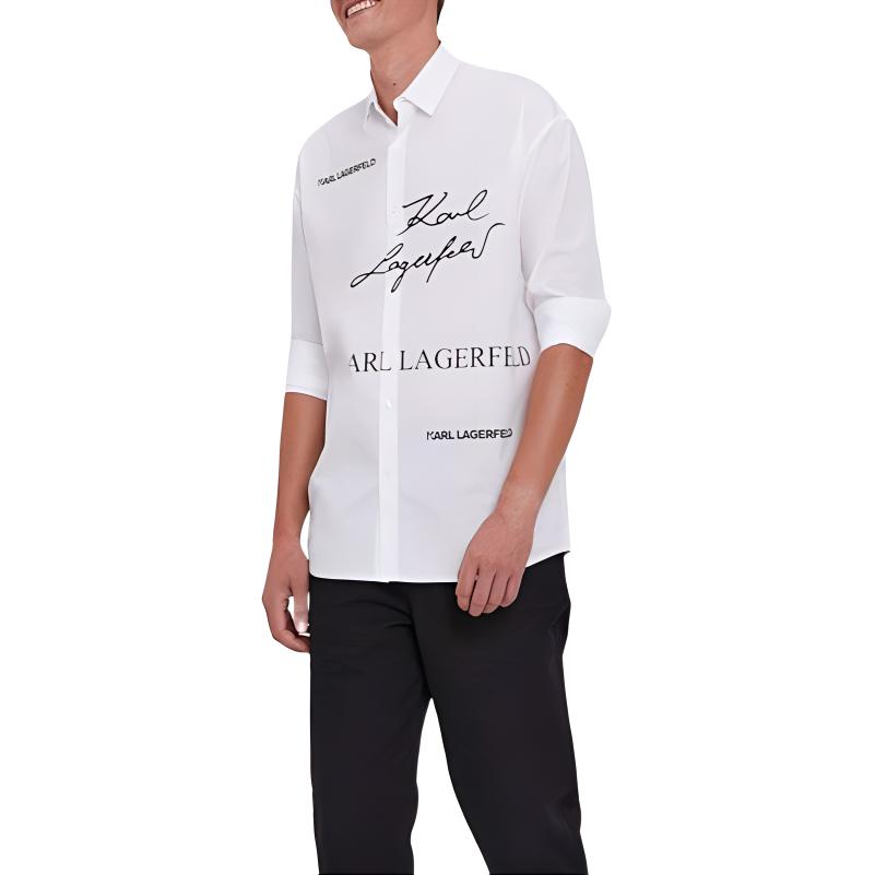 KARL LAGERFELD Letter Print Long Sleeve Button-Up Shirt White Mens 60591651260010