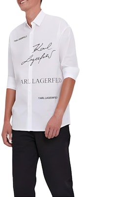 KARL LAGERFELD Letter Print Long Sleeve Button-Up Shirt White Mens 60591651260010 Order KARL LAGERFELD Letter Print Long Sleeve Button-Up Shirt White Mens 60591651260010