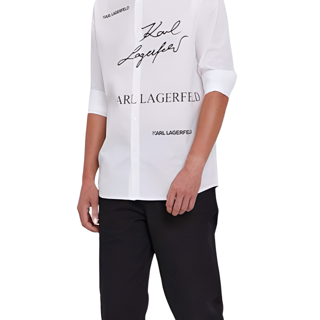 Lookbook KARL LAGERFELD Letter Print Long Sleeve Button-Up Shirt White Mens 60591651260010