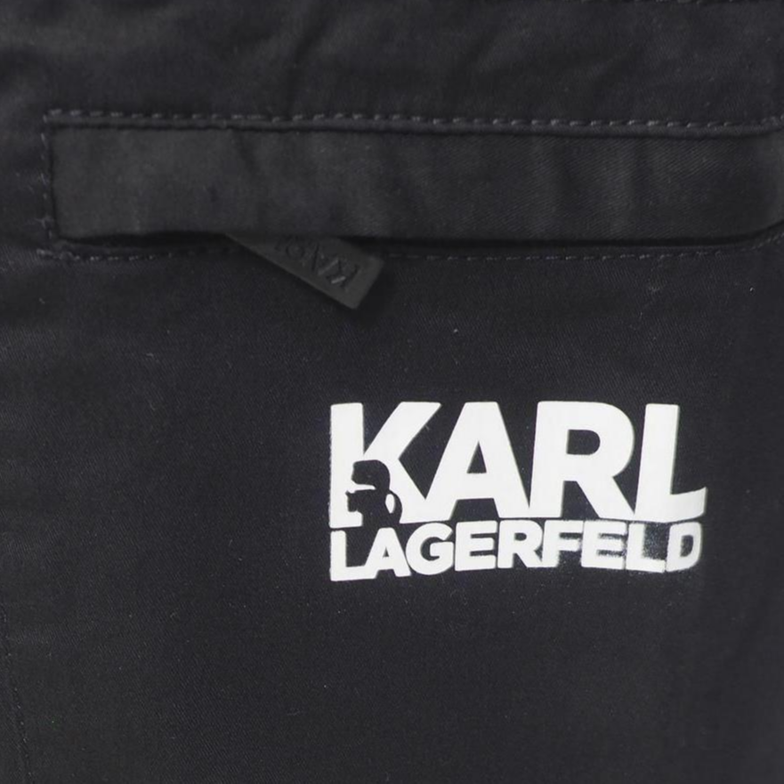 Shop Karl Lagerfeld Letter Print Zip Pocket Tapered Cargo Pants Black Men 255824-990