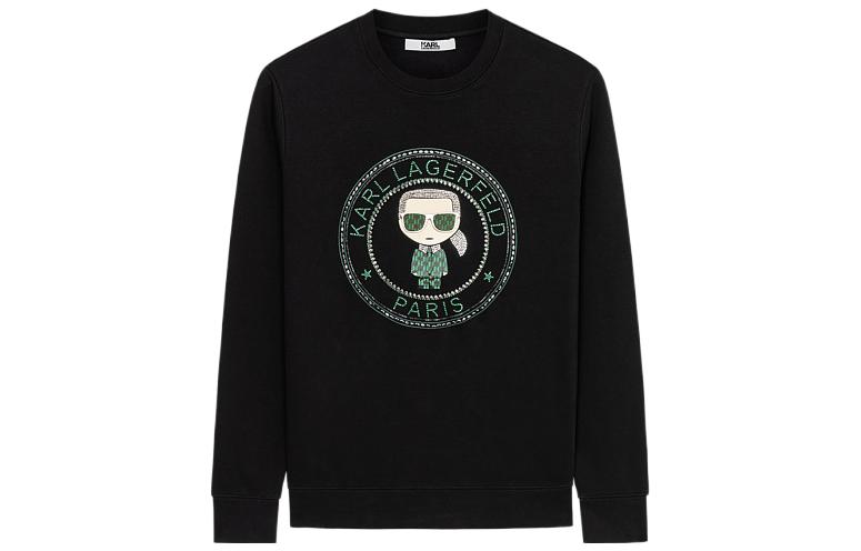 Karl Lagerfeld Logo Beaded Casual Crewneck Loose Sweatshirt Men’s Black 1K1C50603003