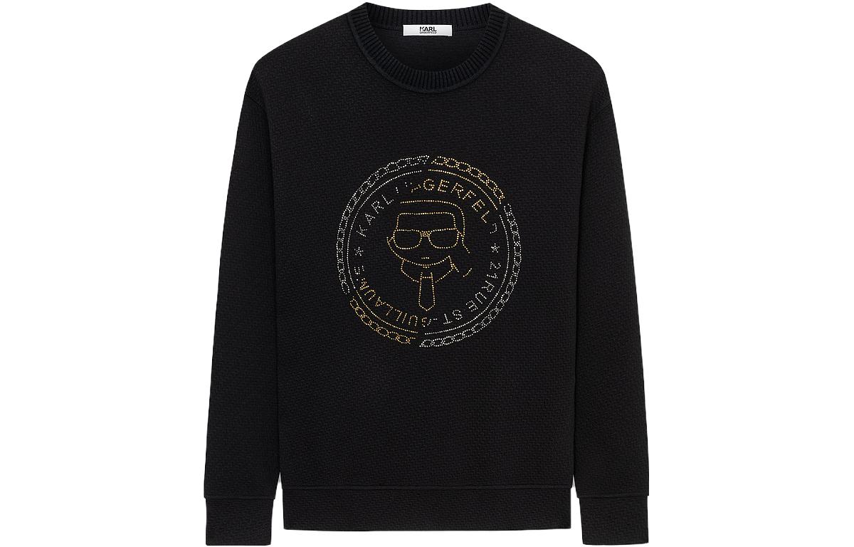 Karl Lagerfeld Logo Beaded Crewneck Pullover Sweatshirt Black (Men) 1K1B50603380