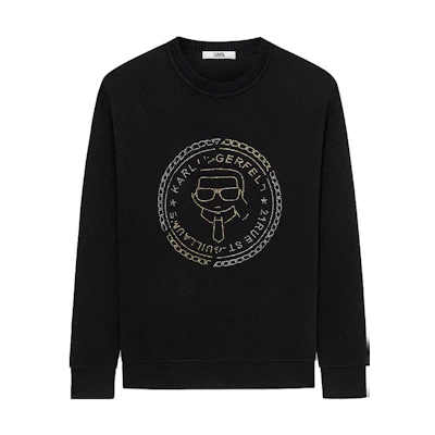 Karl Lagerfeld Logo Beaded Crewneck Pullover Sweatshirt Black (Men) 1K1B50603380