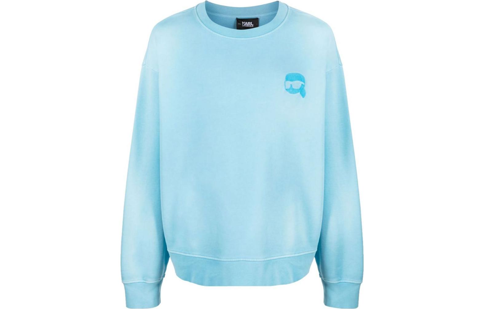 Karl Lagerfeld Logo Embroidered Ice Blue Crewneck Pullover Sweatshirt 231M1803632