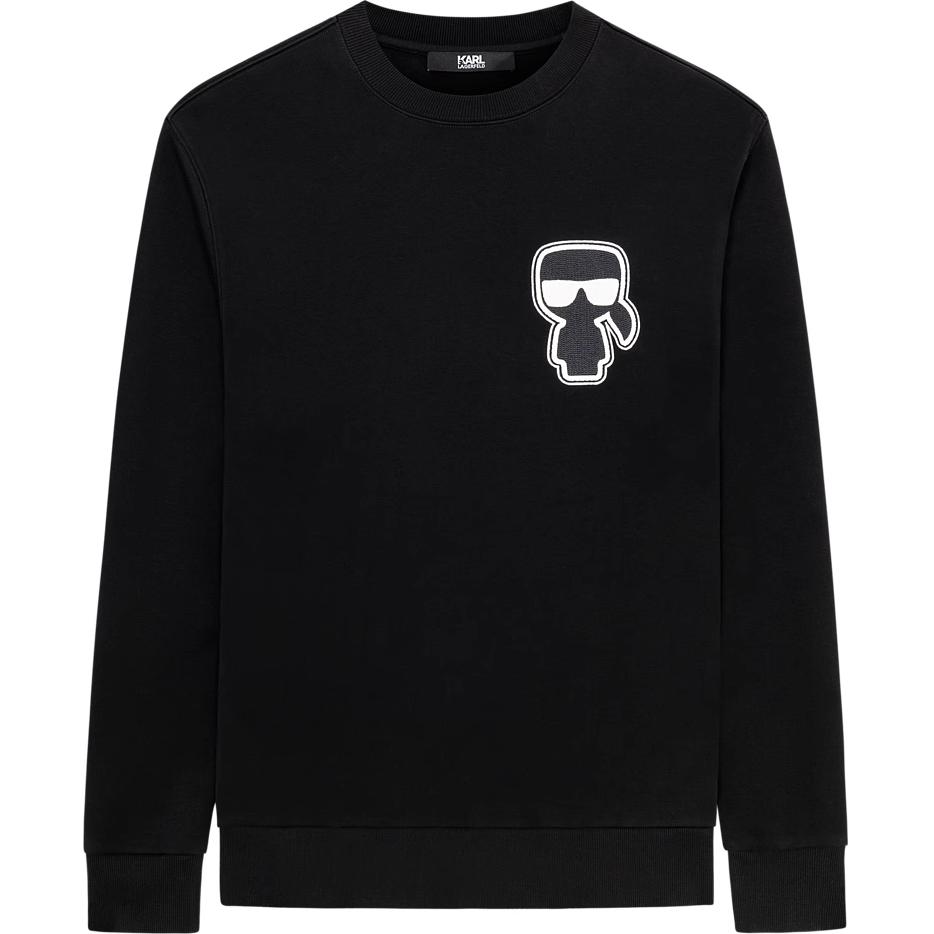 Karl Lagerfeld Logo Embroidered Relaxed Fit Black Crewneck Sweatshirt for Men 236M1814