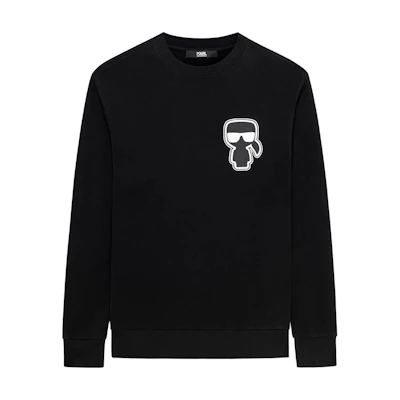 Karl Lagerfeld Logo Embroidered Relaxed Fit Black Crewneck Sweatshirt for Men 236M1814