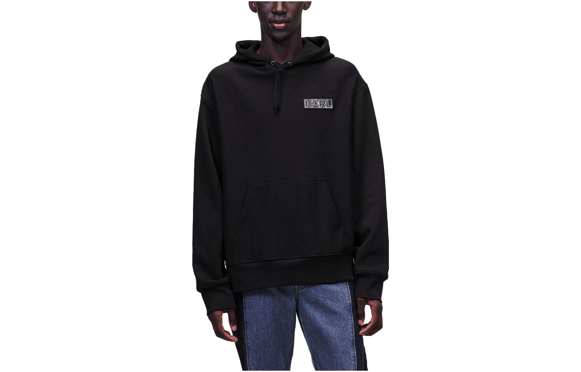 Karl Lagerfeld Logo Letter Patch Drawstring Hoodie Black 230M1802999