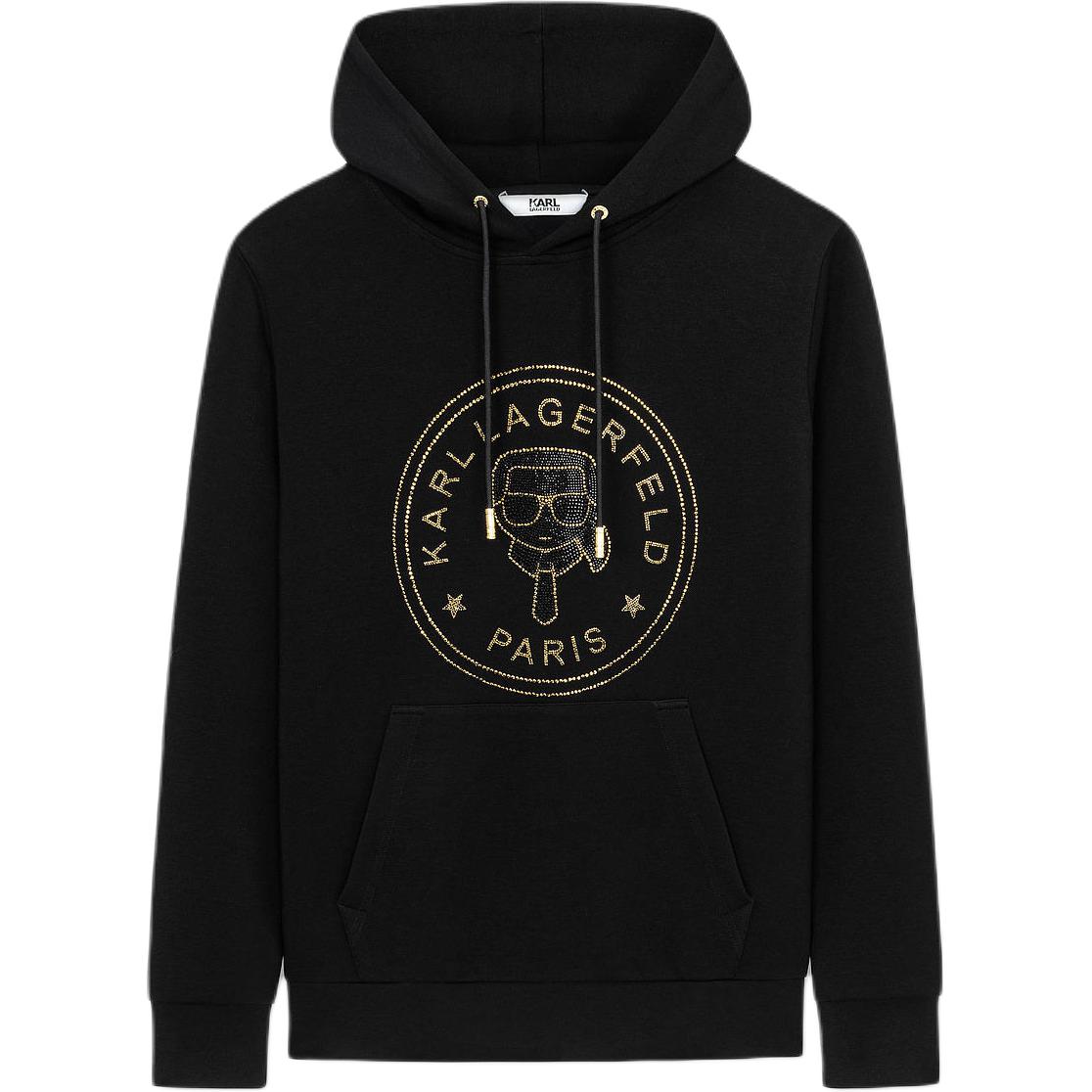 Karl Lagerfeld Logo Letter Print Black Hoodie Men’s Casual Loose Fit Sweater 1K1B50603143-BLACK