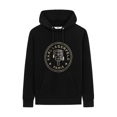 Karl Lagerfeld Logo Letter Print Black Hoodie Men’s Casual Loose Fit Sweater 1K1B50603143-BLACK
