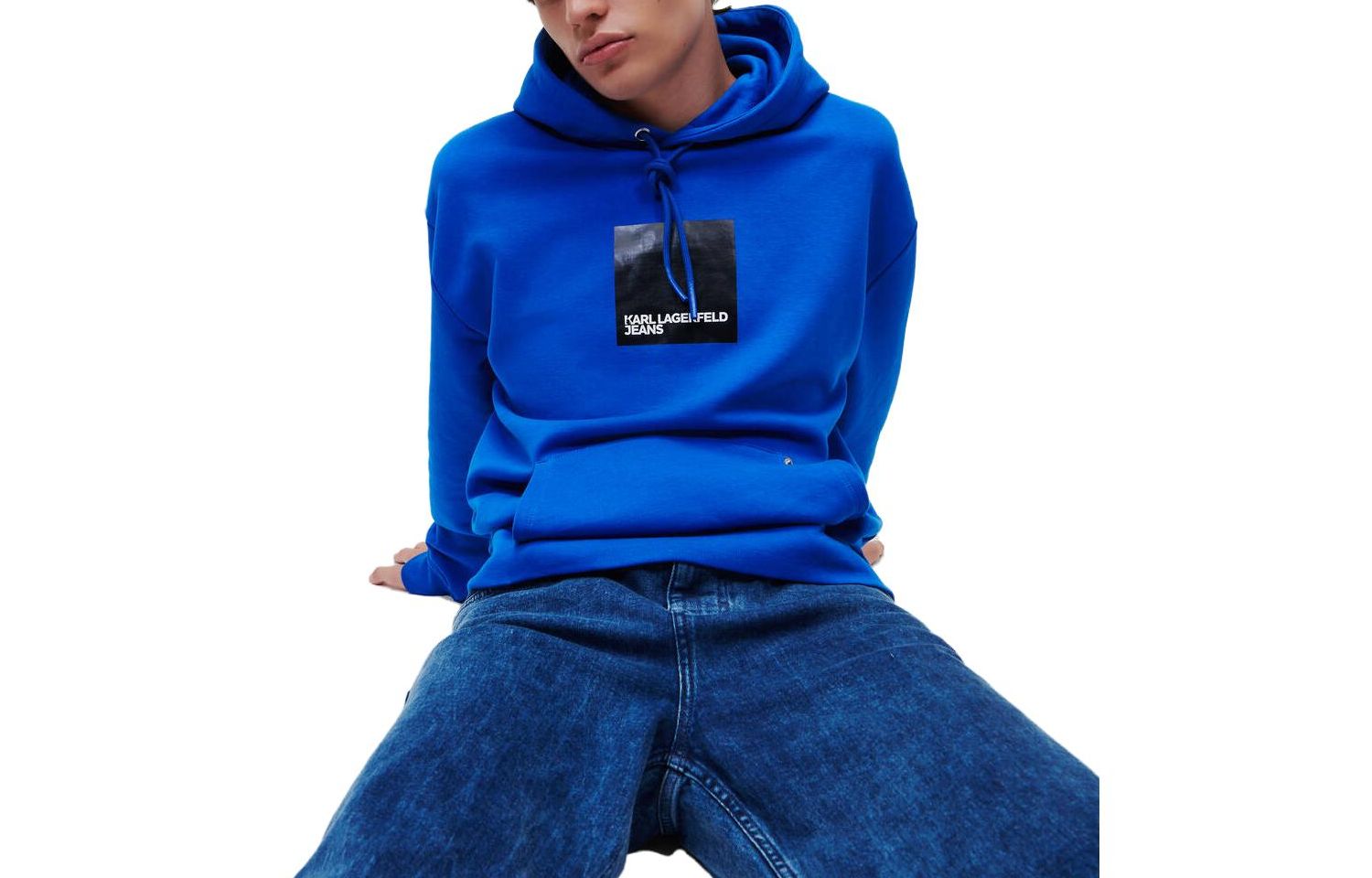 Karl Lagerfeld Logo Letter Print Drawstring Hoodie Unisex Blue 231D1850105