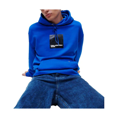 Karl Lagerfeld Logo Letter Print Drawstring Hoodie Unisex Blue 231D1850105