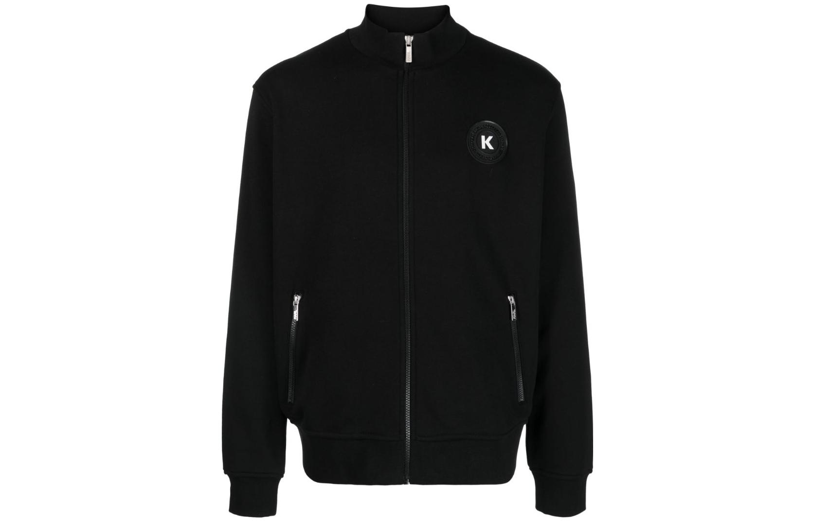 Karl Lagerfeld Logo Patch High-Neck Zip-Up Jacket Black () 705001534221