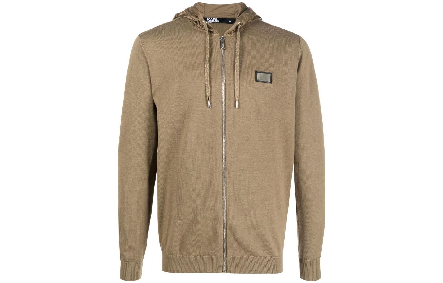 Karl Lagerfeld Logo Patch Zip-Up Sweatshirt Men’s Army Green KL220029550550