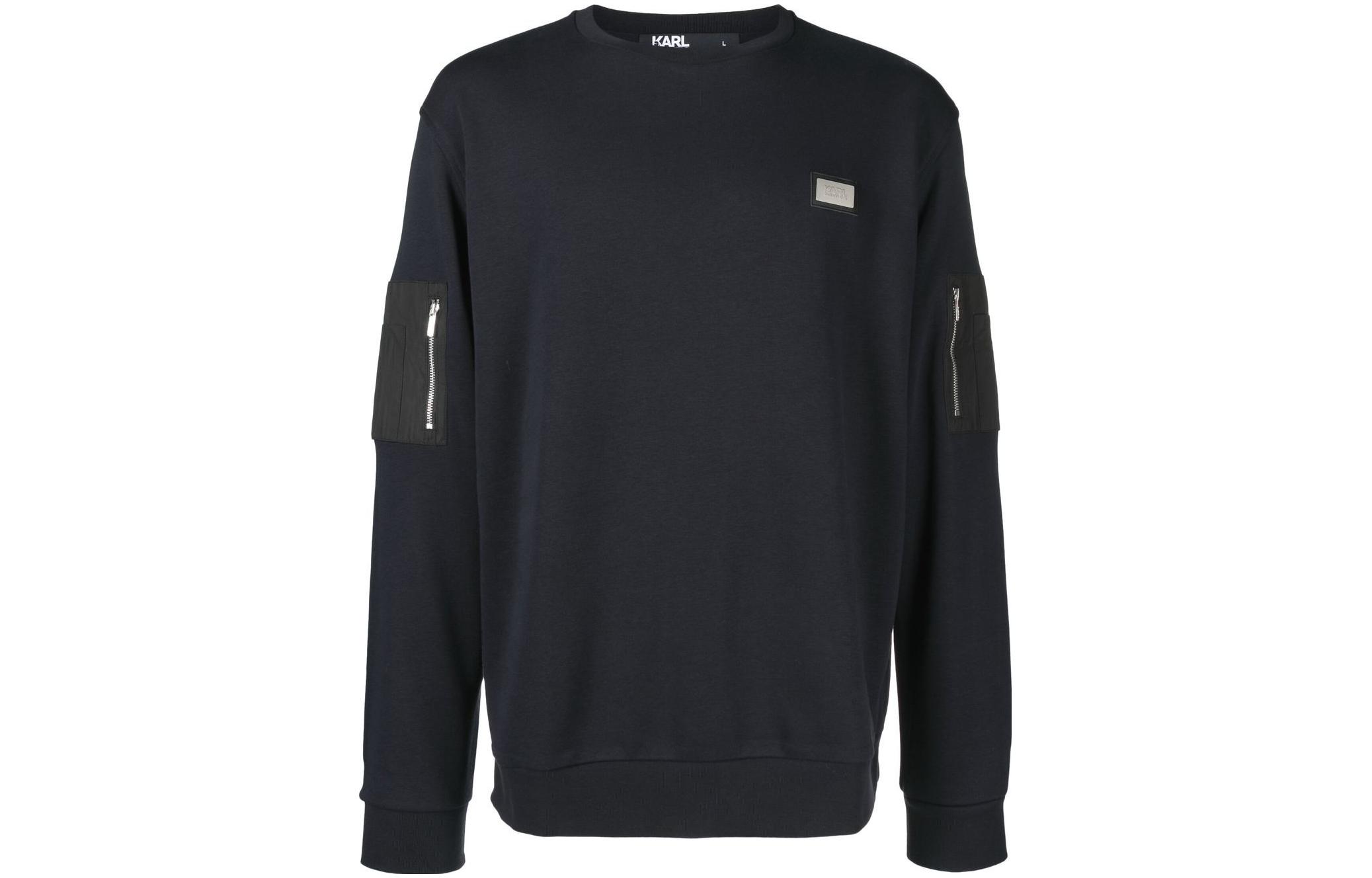 Karl Lagerfeld Logo Patch Zip Pocket Casual Sweatshirt Navy Blue () 705044521900690