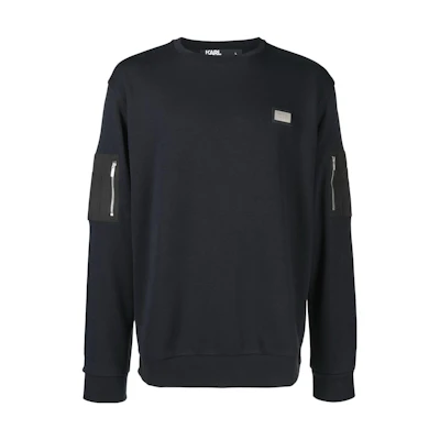 Karl Lagerfeld Logo Patch Zip Pocket Casual Sweatshirt Navy Blue () 705044521900690