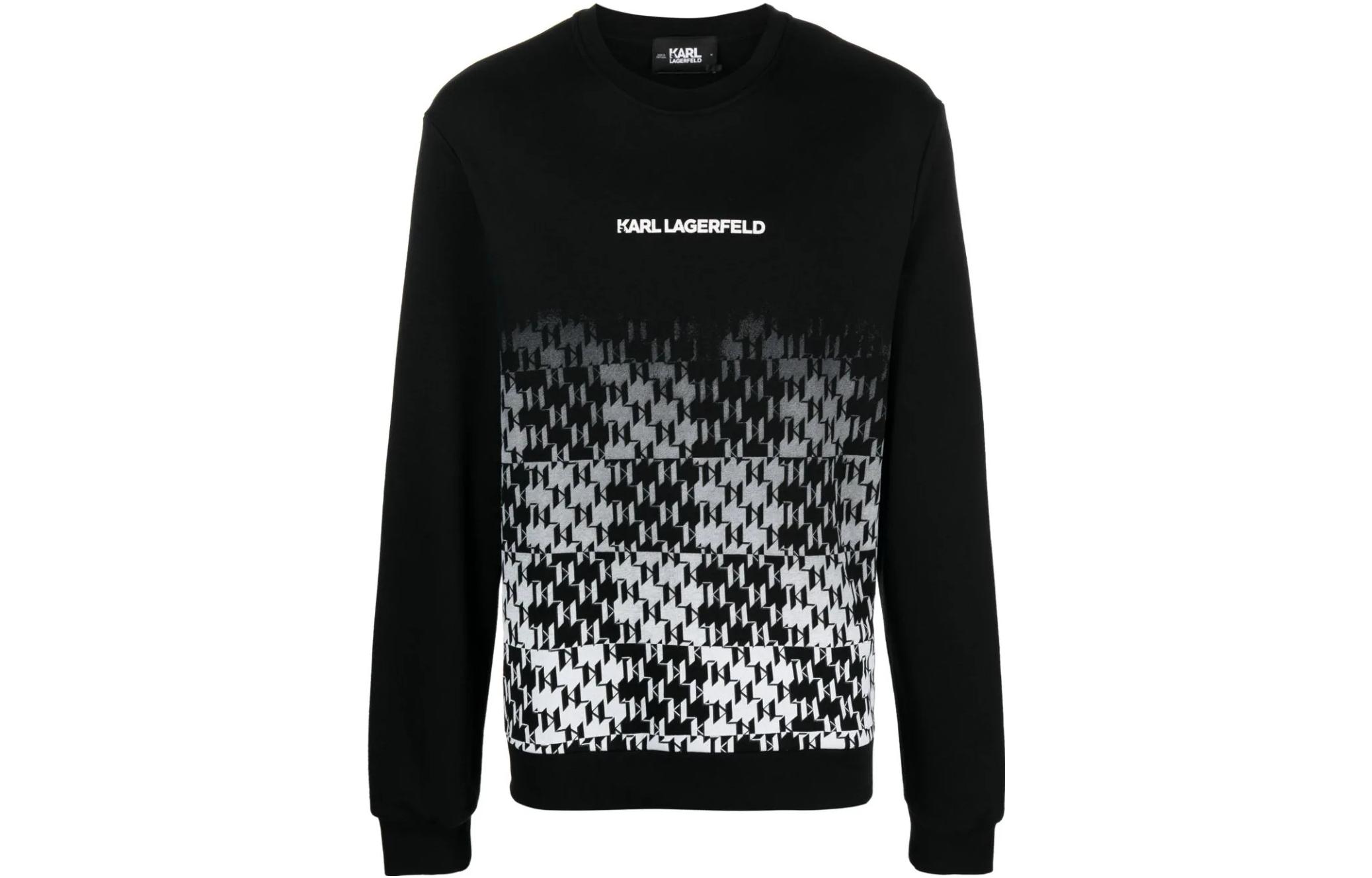 Karl Lagerfeld Logo Plaid Casual Long-Sleeve Sweatshirt Black 236M1809Q91