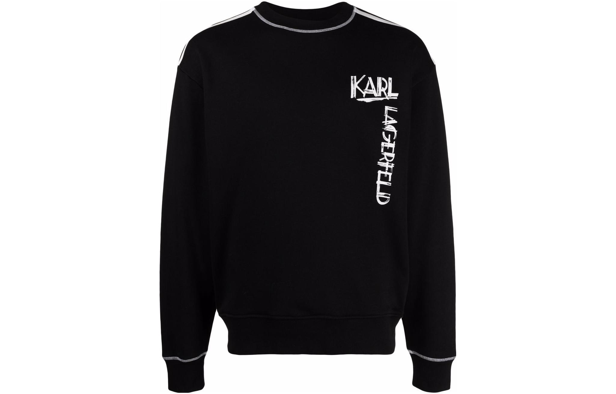 Karl Lagerfeld Logo Print Black Crewneck Long Sleeve Sweatshirt for Men 216M1800999