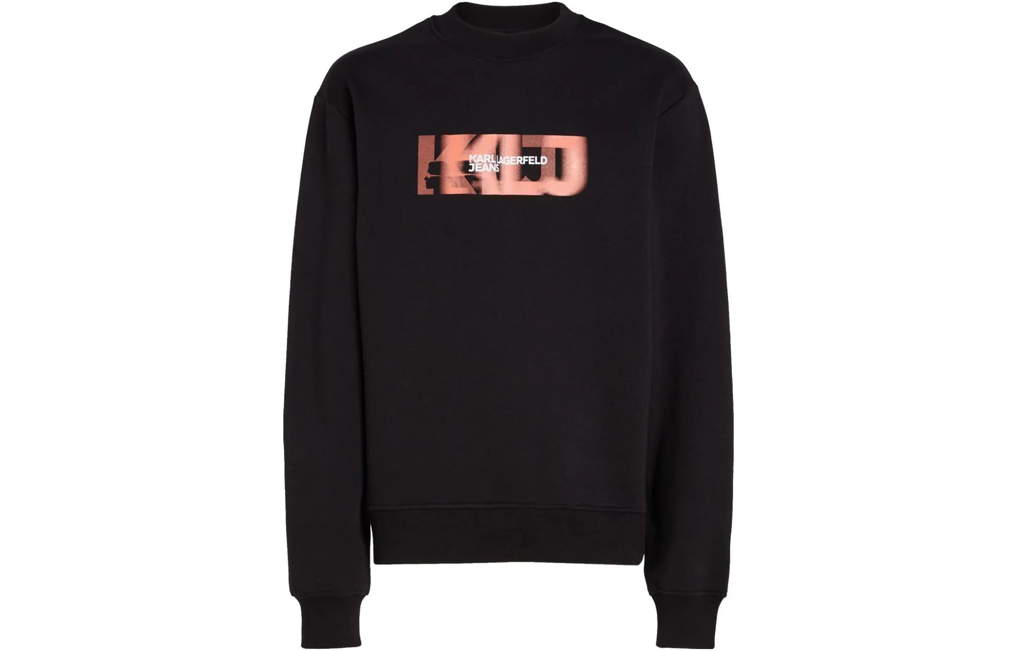 Karl Lagerfeld Logo Print Black Crewneck Long Sleeve Sweatshirt 236D1800101