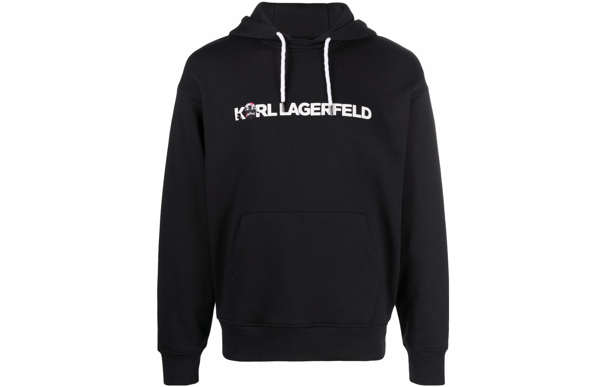Karl Lagerfeld Logo Print Black Drawstring Hoodie for Men 220M1880999