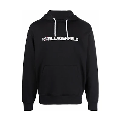 Karl Lagerfeld Logo Print Black Drawstring Hoodie for Men 220M1880999