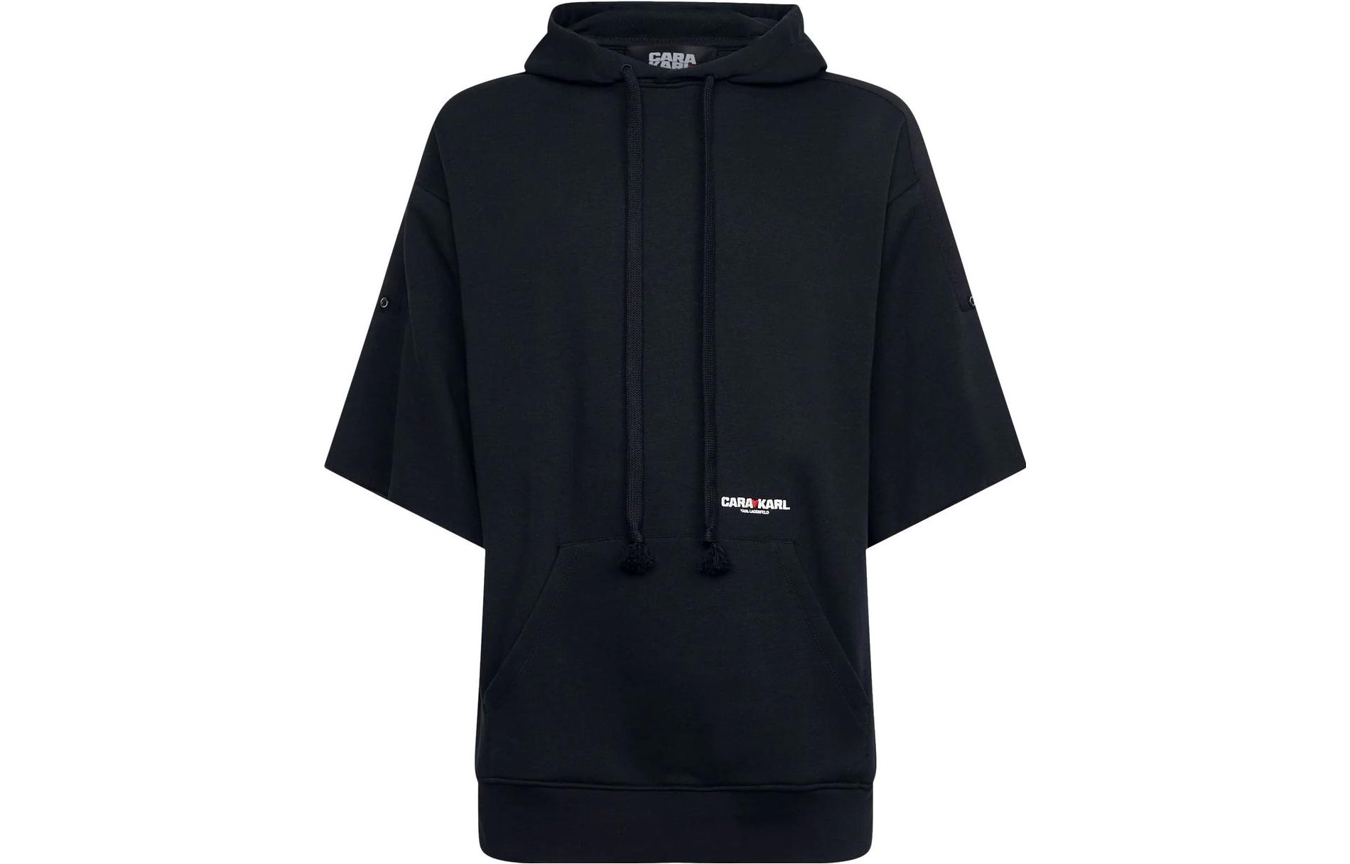 Karl Lagerfeld Logo Print Black Half-Sleeve Hoodie for Men 226M1862998