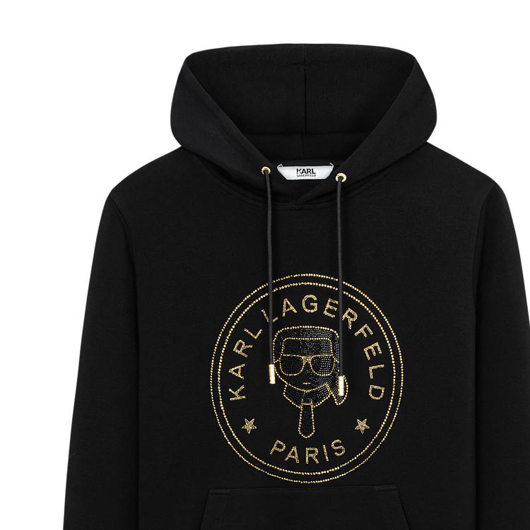 Cheap 卡尔拉格斐标志印花黑色连帽衫宽松休闲款 1K1B50603143-BLACK
