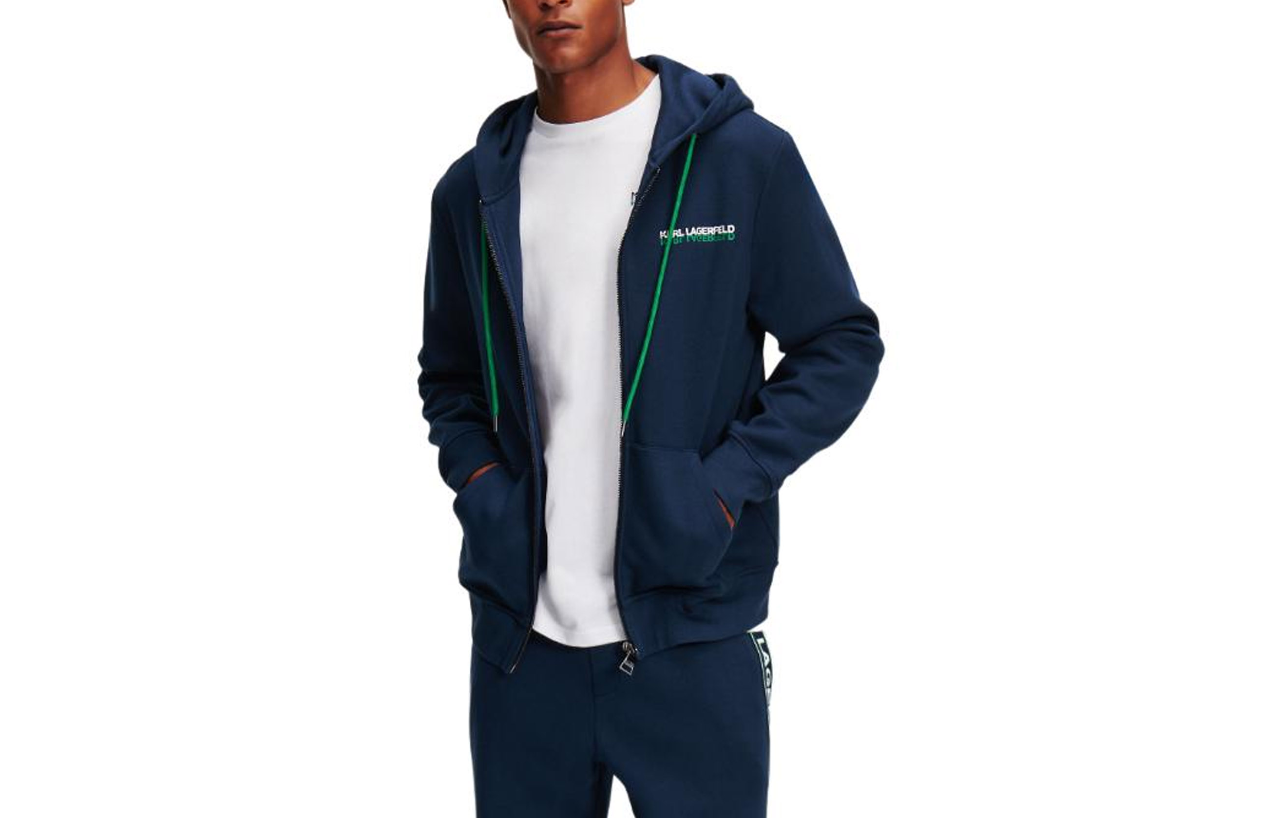 Karl Lagerfeld Logo Print Blue Zip Hoodie for Men 240M1807310