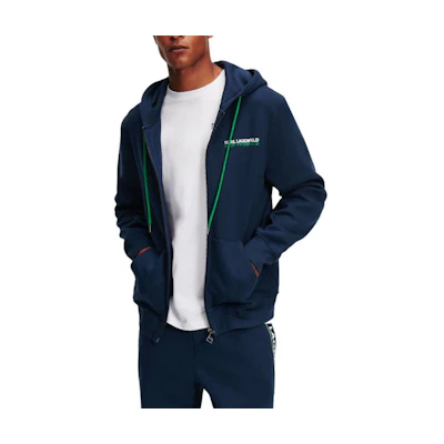 Karl Lagerfeld Logo Print Blue Zip Hoodie for Men 240M1807310