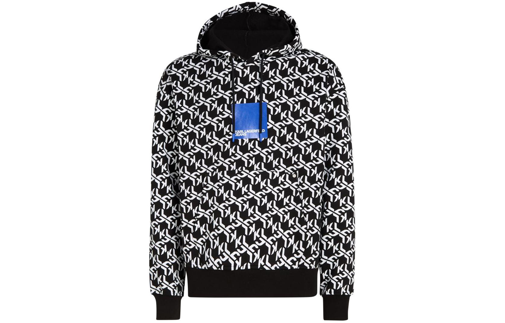 Karl Lagerfeld Logo Print Drawstring Hoodie Black 236D1853188