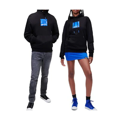 Karl Lagerfeld Logo Print Drawstring Hoodie Unisex Black 231D1850101