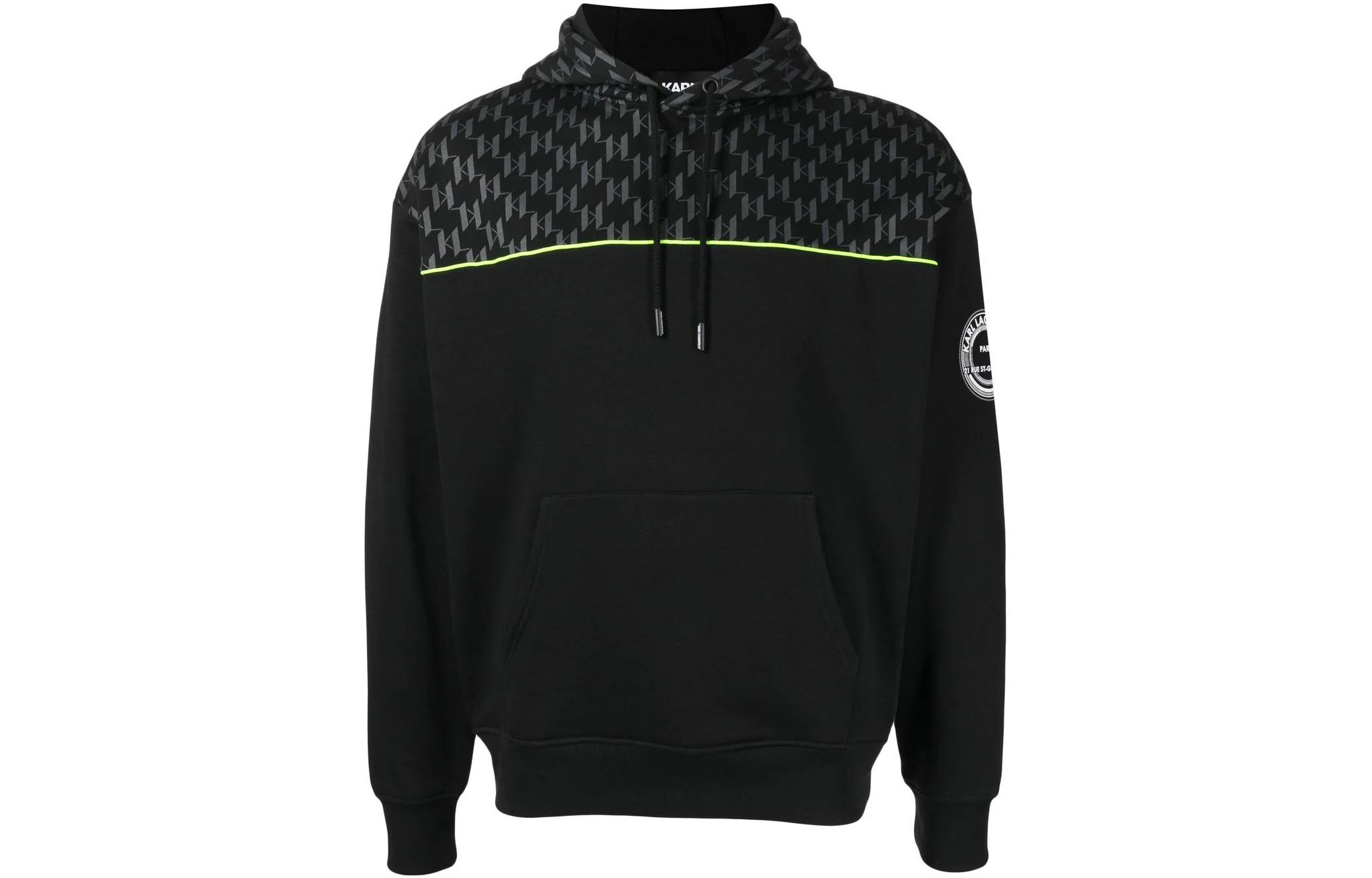 Karl Lagerfeld Logo Print Drawstring Long Sleeve Sweatshirt Black () 225M1803999