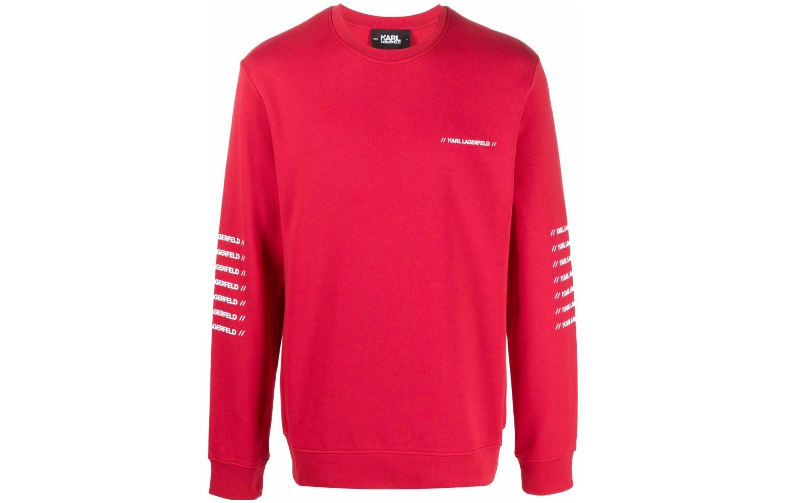 Karl Lagerfeld Logo Print Red Crewneck Long Sleeve Sweatshirt for Men 21UM1800500