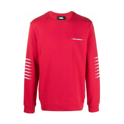 Karl Lagerfeld Logo Print Red Crewneck Long Sleeve Sweatshirt for Men 21UM1800500