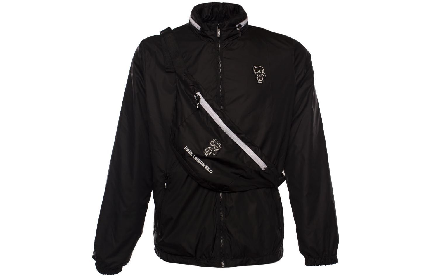 Karl Lagerfeld Logo Print Striped Trim Zip-Up Jacket - Black 50502521595990