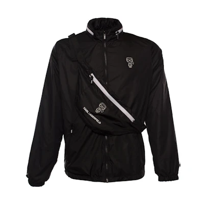 Karl Lagerfeld Logo Print Striped Trim Zip-Up Jacket - Black 50502521595990