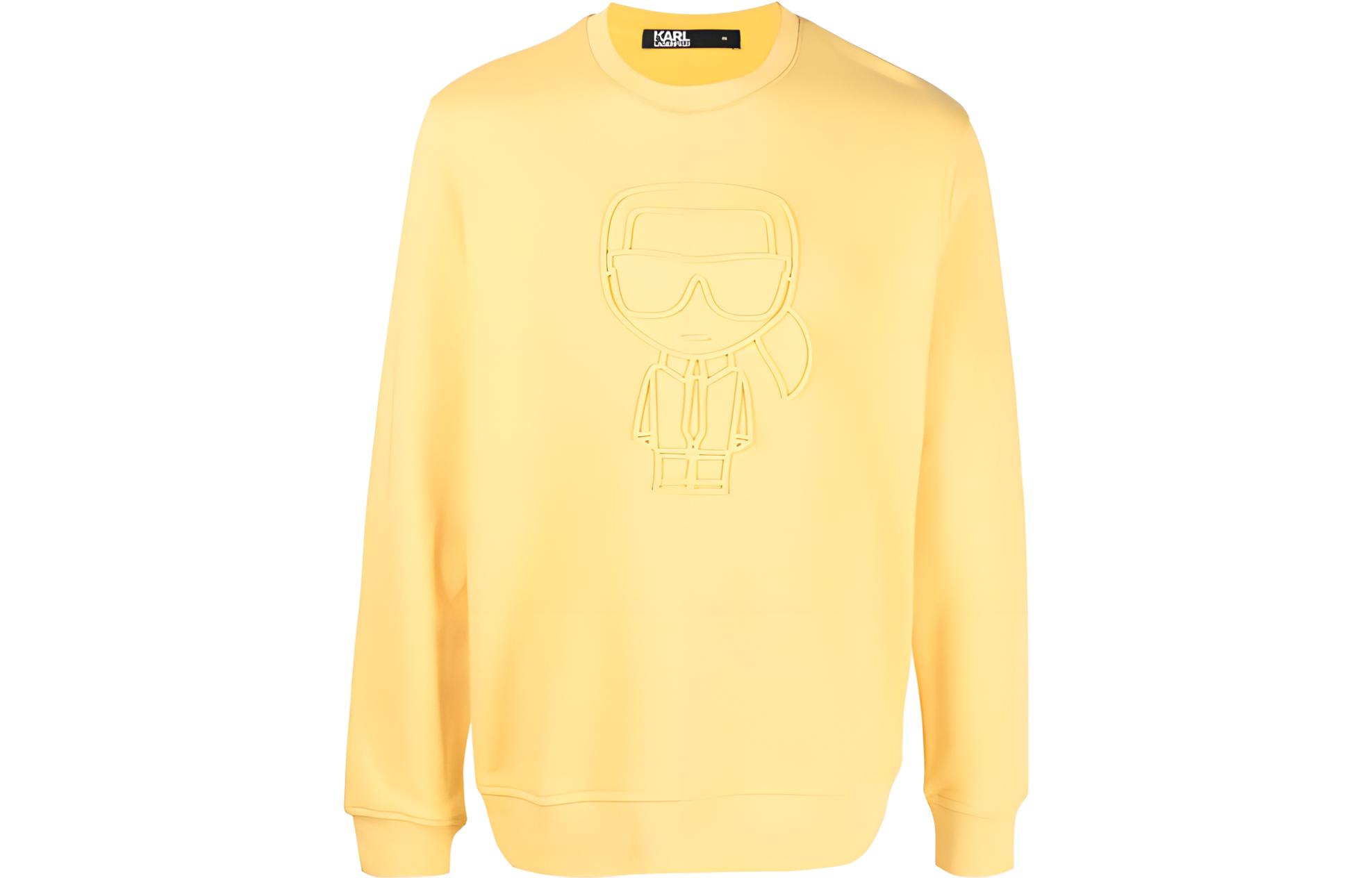 Karl Lagerfeld Logo Print Yellow Crewneck Long Sleeve Sweatshirt Men 705089521900140