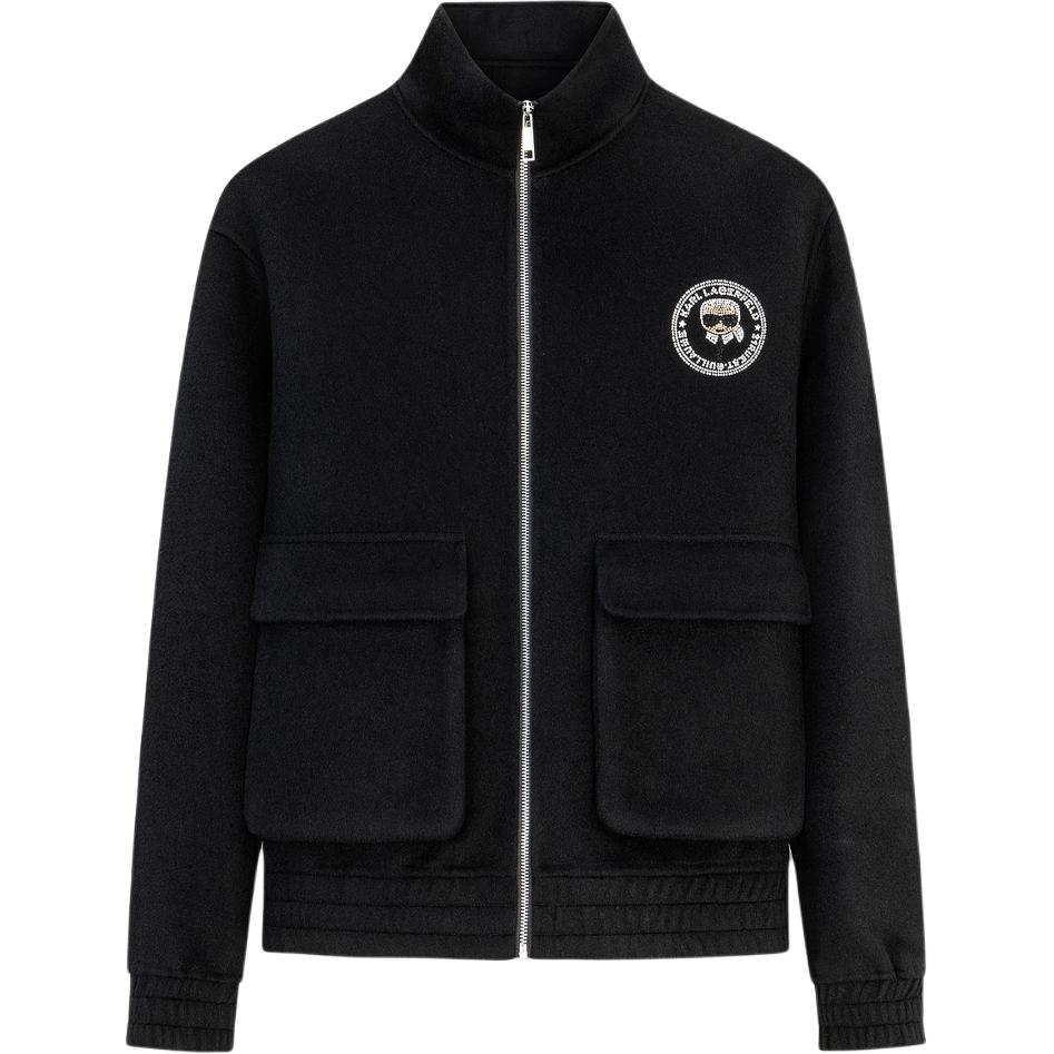 KARL LAGERFELD Logo Print Zip-Up Jacket Men’s Black Long Sleeve 1K1C70706640