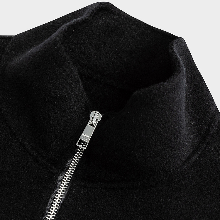 Shop KARL LAGERFELD Logo Print Zip-Up Jacket Men’s Black Long Sleeve 1K1C70706640