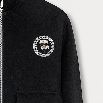 KARL LAGERFELD Logo Print Zip-Up Jacket Men’s Black Long Sleeve 1K1C70706640 Cheap KARL LAGERFELD Logo Print Zip-Up Jacket Men’s Black Long Sleeve 1K1C70706640