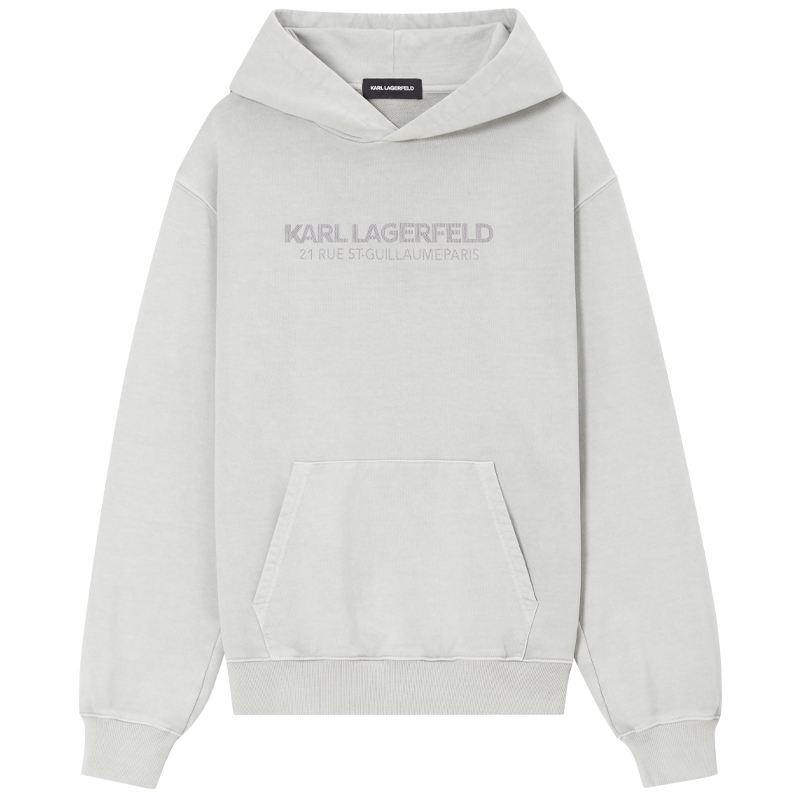 Karl Lagerfeld Logo Printed Hoodie Men’s Light Gray Loose Fit Long Sleeve Sweatshirt 1K1D50603821
