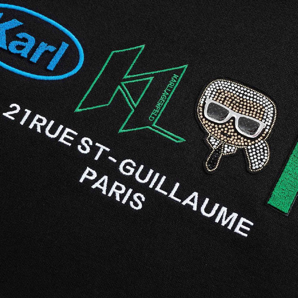 Purchase 卡尔·拉格斐宽松版刺绣logo黑色连帽衫 1K1C50603014