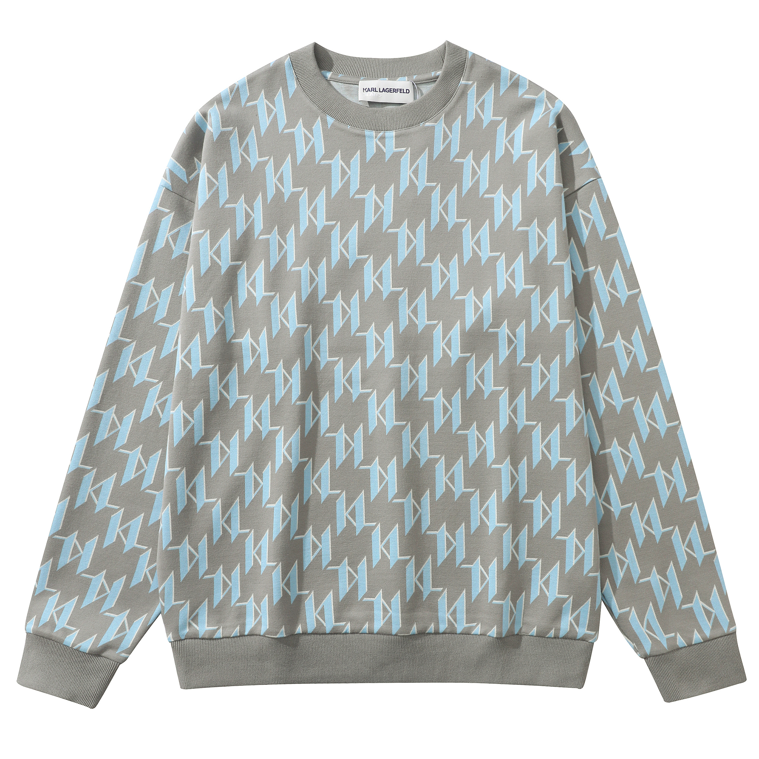 Karl Lagerfeld Men’s Blue-Grey Colorblock Logo Print Sweatshirt 1K1D50603816