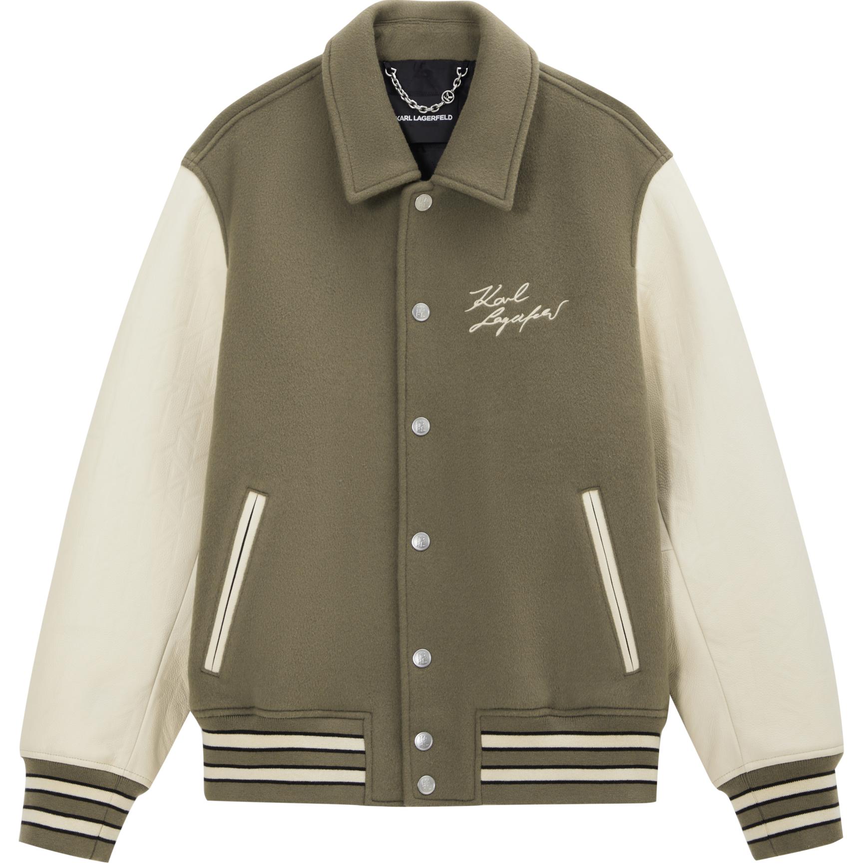 Karl Lagerfeld Olive Green Outdoor Logo Striped Long-Sleeve Jacket 1K1D50101822