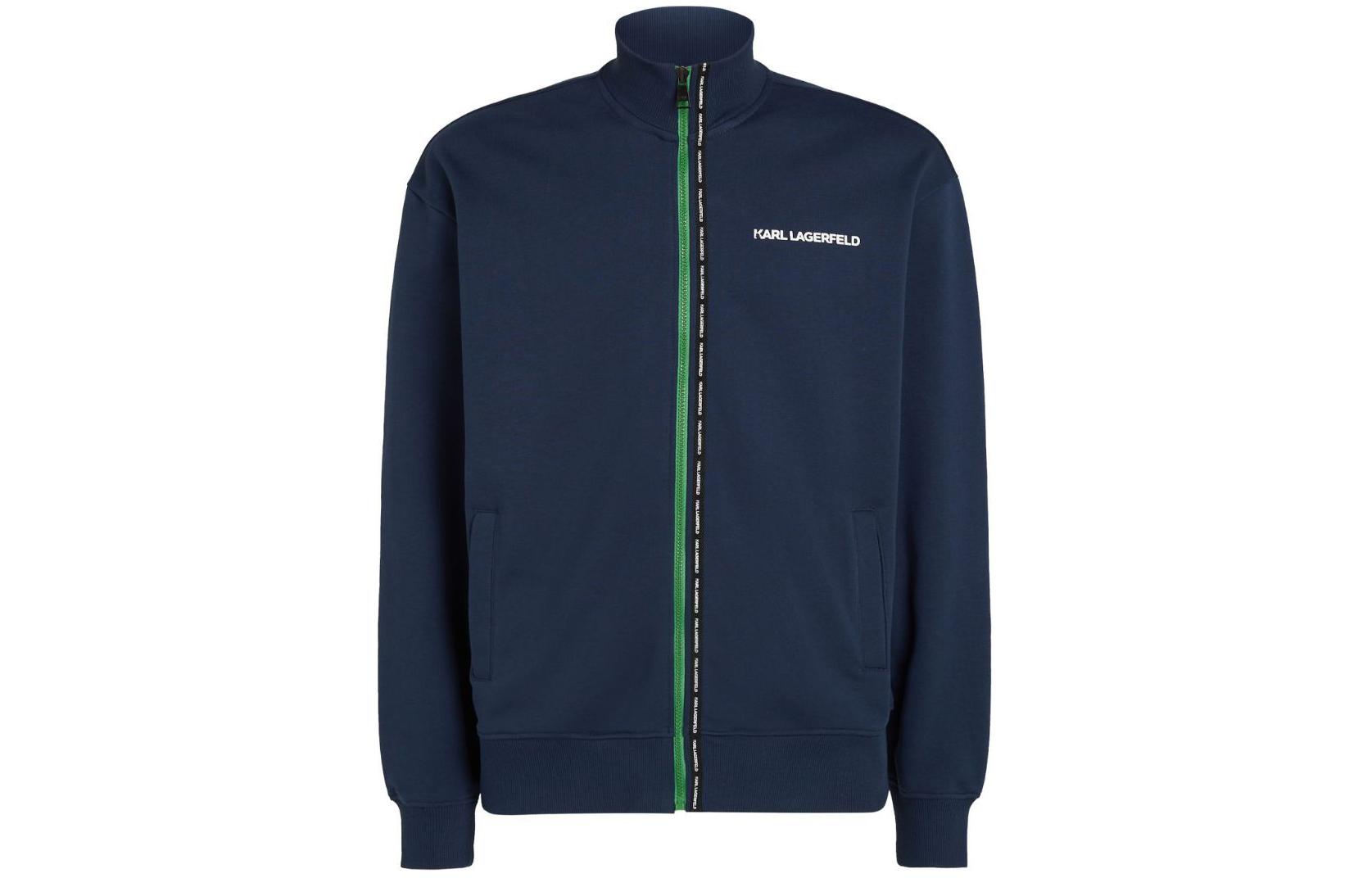 Karl Lagerfeld Outdoor Logo Print Zip-Up Jacket Navy Blue - Casual Style 245M1804310