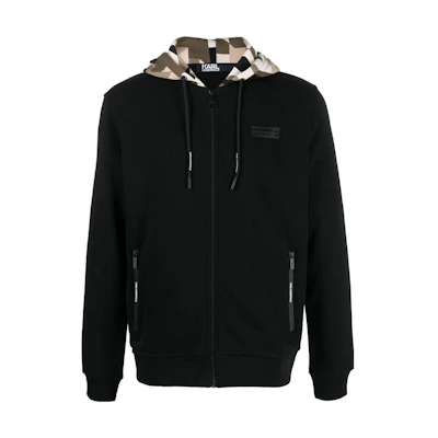Karl Lagerfeld Outdoor Logo Zip-Up Hoodie Jacket Black - Fashion 705009521900
